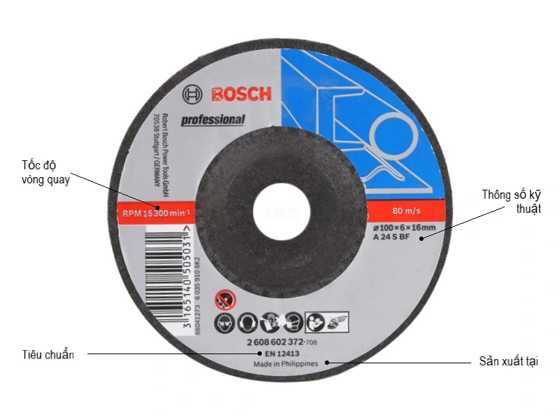 Đá Mài Sắt 100mm Bosch 2608600017 – Chính Hãng, Tiêu Chuẩn EN 12413