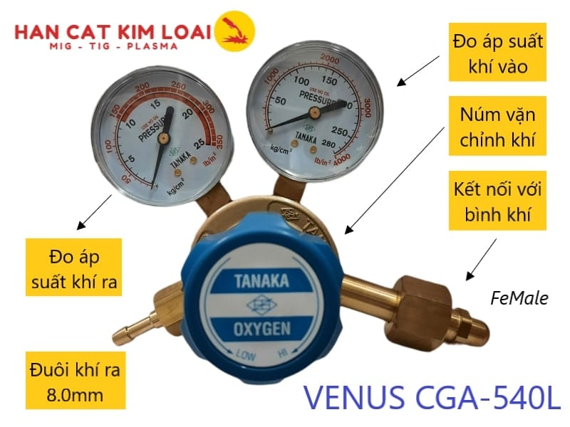 Đồng hồ giảm áp khí oxy CGA-540L Tanaka