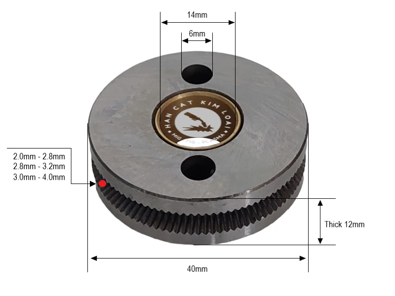 Con Lăn Dây Hàn Tự Động ID 14mm x OD 40mm – Sub Arc Roller Rãnh Răng Cưa
